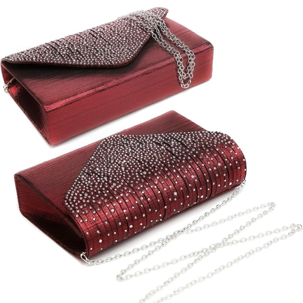 Glamorous Red/Burgundy Rhinestone Clutch Wristlet - Picture 2 of 6